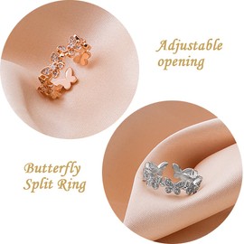 SURALIN 2 x women's rings, adjustable opening, butterfly ring, couple gifts