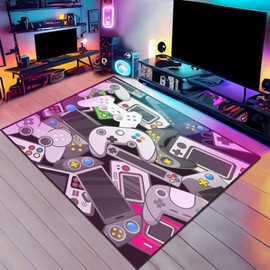 Auetwyona 4x6 Gaming Rug for Boys Room Large Area Rug- Video Game Themed Grey/Colorful Gaming Area Rug Gamer Room Decor for Boys Gamer Rug Carpet for Living Room,Game Room, Bedroom,VR Playroom