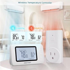 DIGITEN Wireless Thermostat WTC100 Pro Temperature Controller for Cooling & Heating, Remote Controlled Outlet, Easy-to-Use and Non-Programmable Thermostats for Home