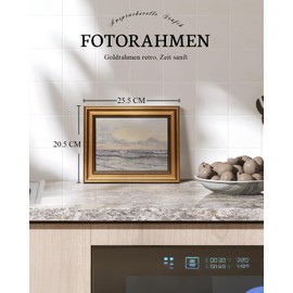 ARPEOTCY Vintage Golden Frame Wall Pictures Living Room, Wall Decoration with Landscape Motifs, Canvas Pictures Wall Pictures for Living Room & Bedroom, Sea, 25 L x 20 W cm