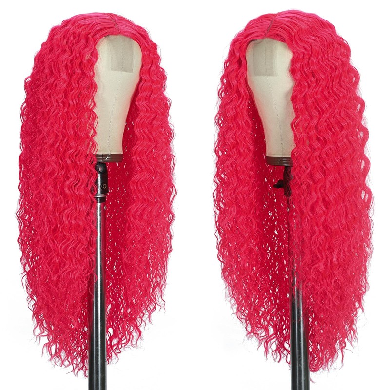 Curly Wig for Women, Hot Pink Wig, 26 inch, Synthetic