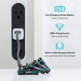 Paleblue Rechargeable Lithium Batteries USB-C Fast Charge 4 Pack No Leaks
