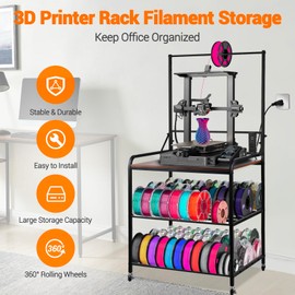 ExGizmo 3D Printer Rack Filament Storage,Rolling Filament Storage Rack,3 Tier Filament Rack with Wheels,3D Printing Stand Filament Organizer for Printing Studio Office Workshop Garage School