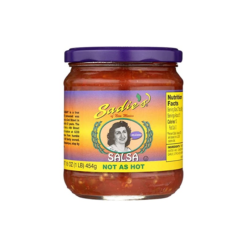 Sadie's Not as Hot Salsa, Non GMO, Vegan, 16 Ounce