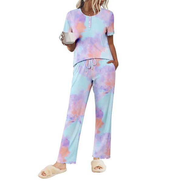 Ekouaer Pajama Sets For Women 2 Piece Short Sleeve Loungewear