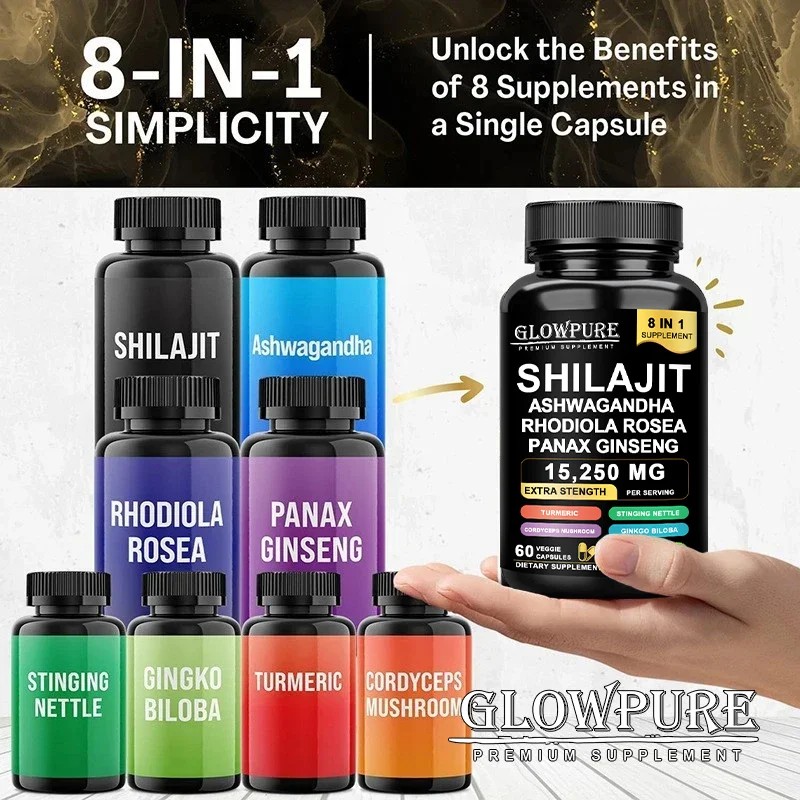 Himalayan Shilajit Supplement, 8-in-1 Blend with Ginseng & Ashwagandha for