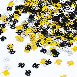 90th Birthday Confetti, 30g Black Gold Silver Table Confetti, Metallic Glitter Foil Table Confetti Sequins for 90 Years Birthday Party Anniversary Table Party Decorations