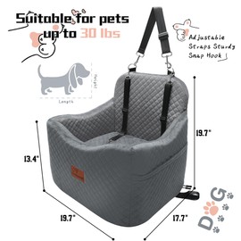 Dog Booster Car Seat for Dogs under 35lbs,Elevated Pets Seat with Safety Strap,Ultra Soft Fabric and Memory Foam Car Dog Bed,Safety,Comfy,Non-Slip&Washable Carseat Cushion for Travel,Cars,SUV.(H-Grey)