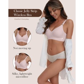 Owucozy Comfortable Wireless Seamless Bras for Women Soft Support Push Up Full Coverage No Underwire Everyday T Shirt Bra(Pink L)