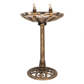 Alpine Corporation | 31" Tall Outdoor Birdbath with 2 Bird Figurines — Shallow and Wide Bird Feeder, Bronze Garden Accent