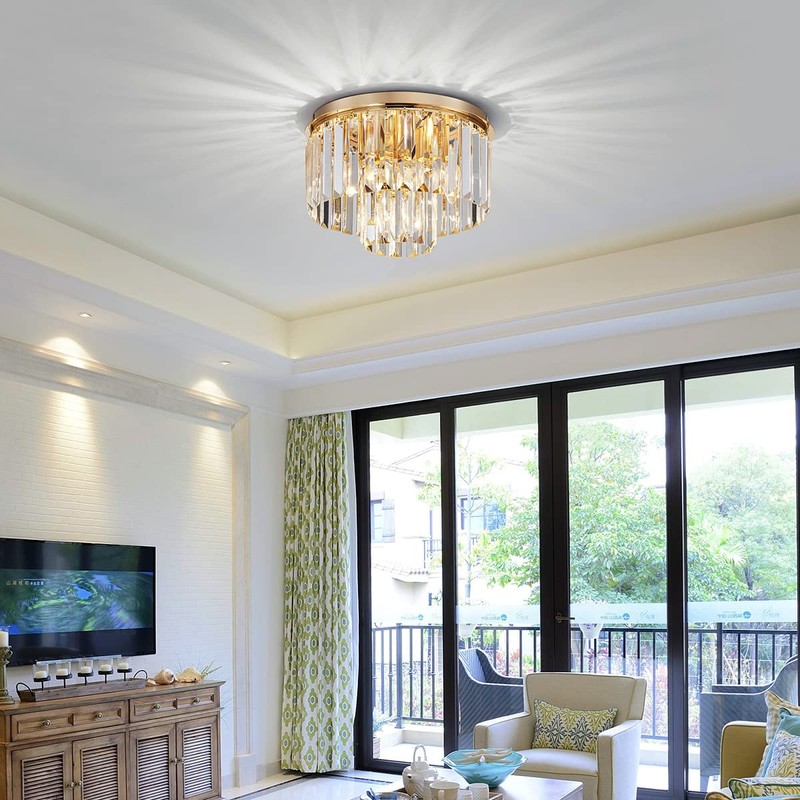 AGV LIGHTING CL006G Crystal Ceiling Light Fixture, Modern Semi Flush