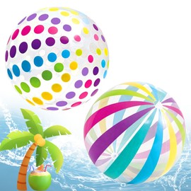 agogue 2 Stück Wasserball Aufblasbar, 40cm Wasserball Kinder, Bunt Gestreifter Wasserbälle, Aufblasbarer Ball Strandball Klein Schwimmbad Pool Strand Spielzeug Ball