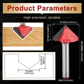 KATUR V Groove Mill, Carbide Tipped V-Shape Cutter for CNC Engraving, End Mill Woodworking Tool with 6 mm Shank (6 mm Shank, 22 mm Width, 90 Degrees)