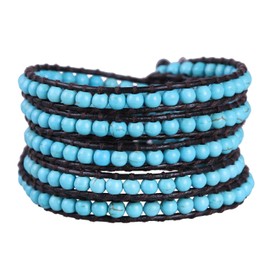 KELITCH 5 Wraps Synthetic Turquoise Luxury Chic Handmade Necklace – Black