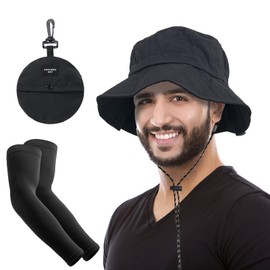 SwirlColor Men's Fishing Hat, Foldable Black Rain Hat, Men's Waterproof Fishing Hat, Men's Adjustable Summer Hat, Men's Bucket Hat, Outdoor Hats for Men, black