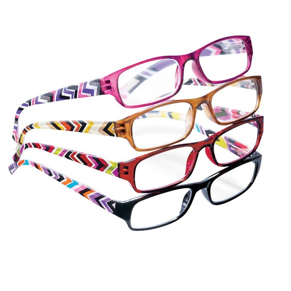 4-Pc Reader Glasses with Multicolor Geometric Arms with Precision-Crafted Lenses, Multicolored, 2.5X
