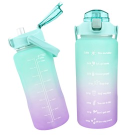 MXTIMWAN Water Bottle with Straw, Green, 2 L