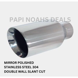 PAPI NOAHS DEALS 5in Out BIG Exhaust Tip 3in Inlet 12in Long Angle Cut Double Wall Louder Sound