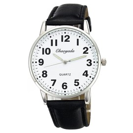 Men Women Casual Simple Black White Leather Deals Large Numbers Analog Quartz Wrist Watch, black, Quartz Movement