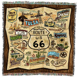 Pure Country Weavers Historic US.Route 66 Lap Square Blanket - Gift Tapestry Blanket Throw Woven from Cotton - Made in The USA (54x54)