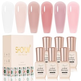 SHOYUM Juego de Esmaltes de Uñas en Gel Blanco Lechoso Jelly Nude, 6 Colores Transparentes Rosa Translúcido Kit de Uñas en Gel para Salón y Arte de Uñ