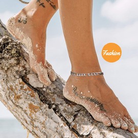 FOCALOOK Stainless Steel Anklets Womans Figaro Chain Ankle Bracelet 6MM Feet Chain Eye Catching Accessories Gifts for Valentines Day