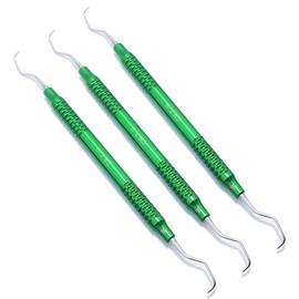 3-Piece Gracey Curettes Set – Size 7/8 – Double-Ended Periodontal Instruments with Green Color-Coated Aluminum Hollow Handles #GR78