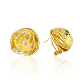 Mytys 2 Tone Studs Earrings for Women Girl Gold and Silver Crossover Cable Half Hoop Statement Designer Earrings (flower gold)