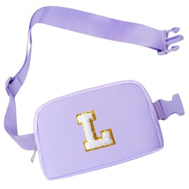 Purple Belt Bag Fanny Pack Crossbody Travel Teen Girl Gifts Trendy Stuff for 13 14 15 16 17 18 Year Old Girls Women Christmas Birthday Presents Unique Cool Preppy Cute Initial Letter L