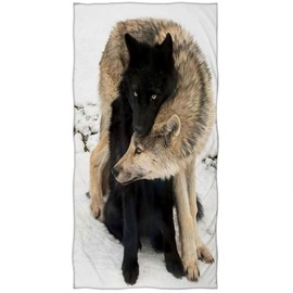 Zomer Beach Towel 70 x 140 cm, Quick-Drying Printed Microfibre Bath Towel with Grey Wolf and Black Wolf Motif
