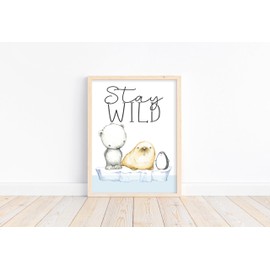 Stay Wild Watercolor Arctic Animals Nursery Unframed Print Cute Polar Bear, Penguin, Walrus Gender Neutral Kids Room Decor