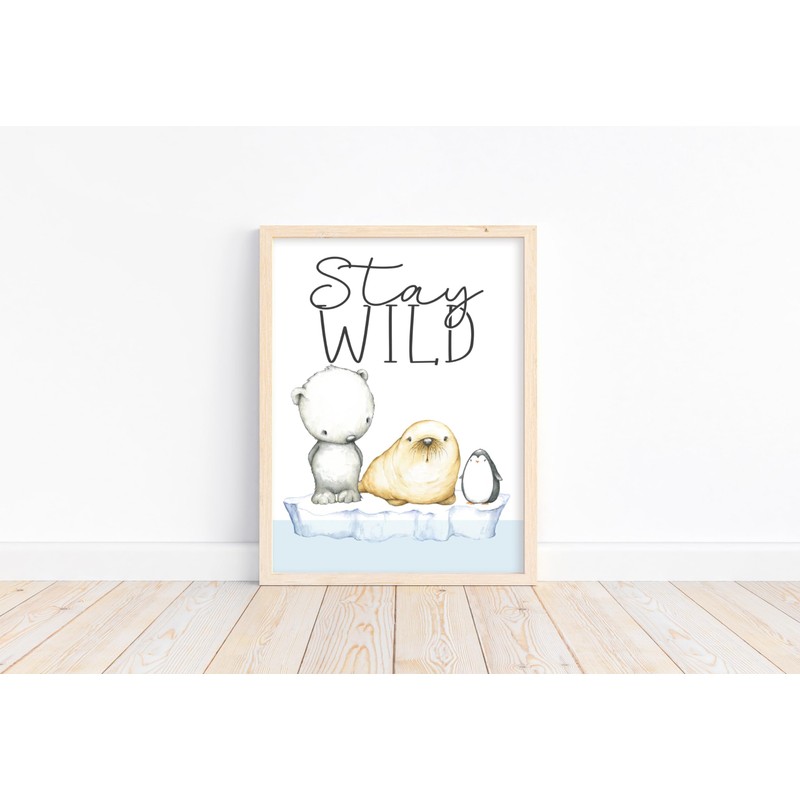 Stay Wild Watercolor Arctic Animals Nursery Unframed Print Cute Polar