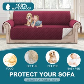 Turquoize 100% Waterproof Couch Cover Sofa Covers Washable Couch Covers for 3 Cushion Couch Pet Friendly Triple Non-Slip Couch Cover for Dogs Furniture Covers for Pets, Kids,Dog (Sofa 70", Burgundy)