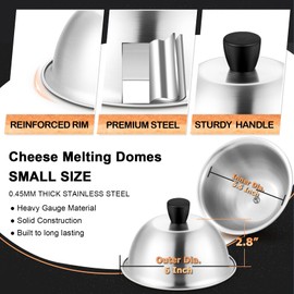 6 Inch Griddle Basting Covers & Smash Burger Press (2 Lids+1 Press), Joyfair Small Cheese Melting Dome with Grill Press for Flattop BBQ Grilling Bacon Patty, Heavy Gauge Stainless Steel & Cast Iron