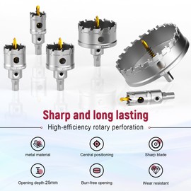 1-3/4"(45mm) Hole Saw Kit Tungsten Carbide Tip Hole Saw Drill Bits with 2 Titanium-Coated Spring Guide Drill Bits for Metal, Stainless Steel, Iron, Copper, Plastic