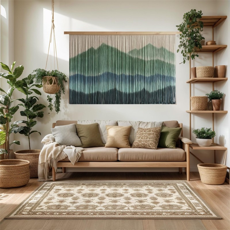 laddawan Extra Large Macrame Wall Hanging Dip-Dyed Tapestry Modern Wooden