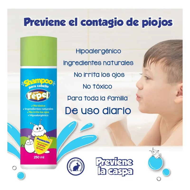 Shampoo Antipiojos Sure Repel Aceite De Árbol De Té Pack2