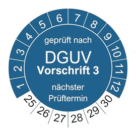 1000 Test Badges for DGUV V3 Regulation 3 - Diameter 30 mm - 2025-2030 - Sustainable - Blue - 2024 Next Exam (Pack of 1000, Blue)