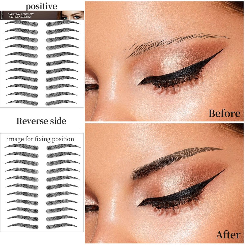 Eyebrow Tattoo Stickers!66 Pairs Newly Improved Black Realistic 4D Fake