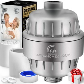 AquaHomeGroup 20 Stage Shower Filter with Vitamin C E for Hard Water - High Output Shower Water Filter to Remove Chlorine and Fluoride - 2 Cartridges Included -Consistent Water Flow Showerhead Filter