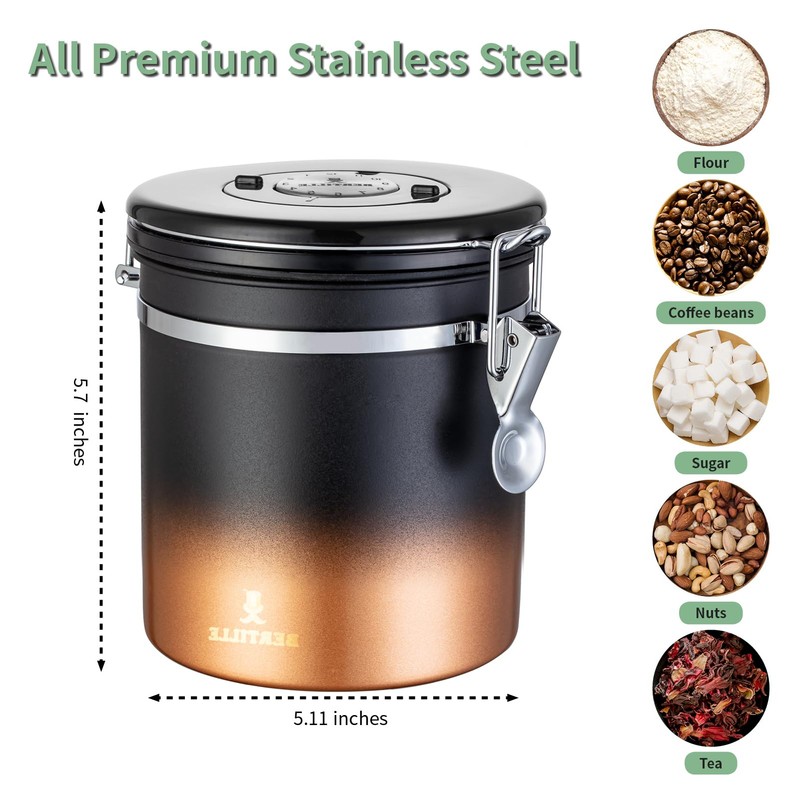BERTILLE Stainless Steel Coffee Canister,16 oz Kitchen Food Storage Container