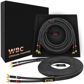 WORLDS BEST CABLES 4 Foot Ultimate - 12 AWG - Ultra-Pure OFC - Premium Audiophile HiFi Speaker Cable Pair with Eminence Spade Plugs & Carbon Tweed Jacket