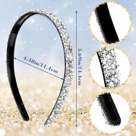 HINZIC 2Pcs Rhinestone Headband Handmade Vintage Crystal Pearl Hairbands Silver Diamond Bling Headbands Hair Hoops Padded Headband Glitter Beaded Jeweled for Bridal Wedding Party
