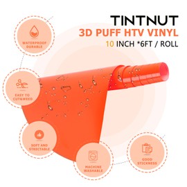 Tintnut Orang Puff Vinyl Heat Transfer - 10" x 6ft 3D Neon Orange Puff HTV Roll Heat Transfer Vinyl Foaming Puffy Iron on Vinyl for T-Shirts DIY