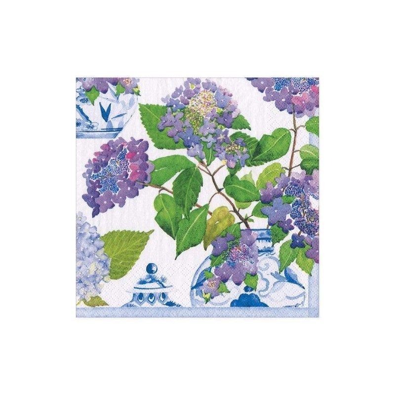 Caspari Hydrangeas and Porcelain Paper Cocktail Napkins - 20 Per