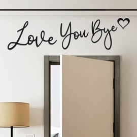 Love You Bye Above Door Sign, Love You Bye Sign Wooden with Double Sided Sticky Dots Modern Black Wall Art for Hallway and Stairs Home Decoration