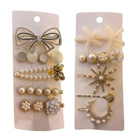 10 Horquillas de Perlas de Cristal con Purpurina, Elegante y Elegante, Decorativa, con Lazo, Pinzas para el Pelo, Hechas a Mano, Estrella de Mar, Juego de Pinzas para el Pelo,