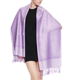 TZ Promise Jacquard Paisley Pashmina Shawl Wrap Elegant Double-Sided Two Tone Vintage Scarf (Purple/White)