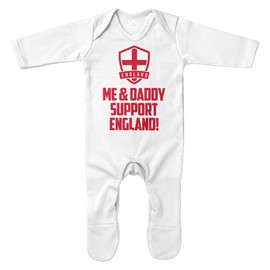 Purple Print House Me and My Daddy Support England Romper Suit for Baby Boys English Football Supporters Gift Ideas for Christmas England Flag, 6-12 Months, White