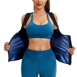 Junlan Sauna Suit for Women Waist Trainer Vest for Women Sweat Tank Top Shaper for Women with Zipper (Blue, 5X-Large)